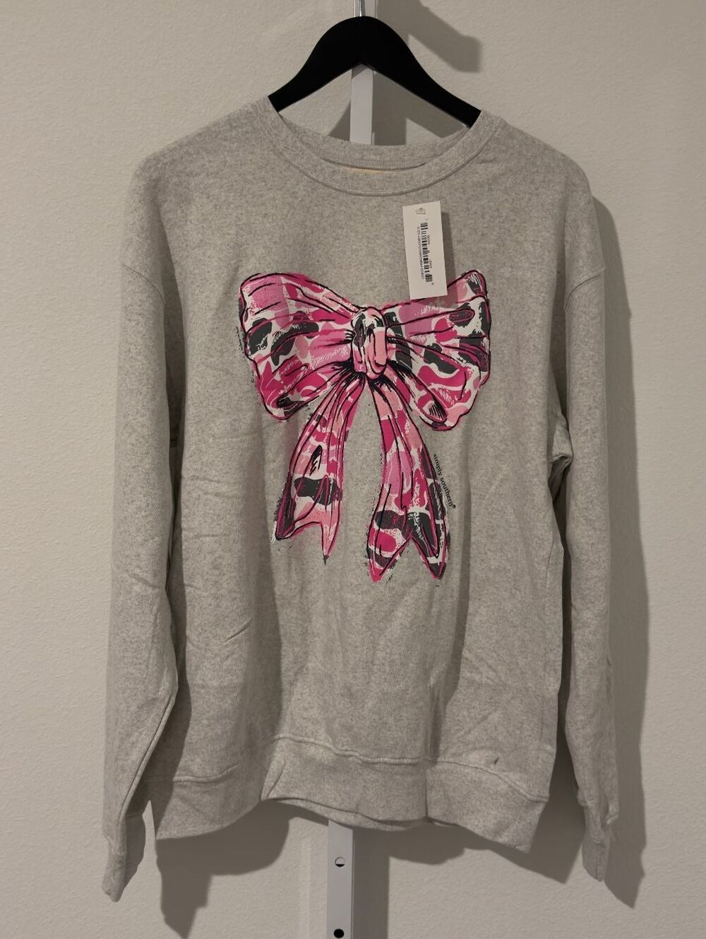 Simply Southern Pink Camo Bow Gray Long Sleeve Crew Sweatshirt Size XS/S